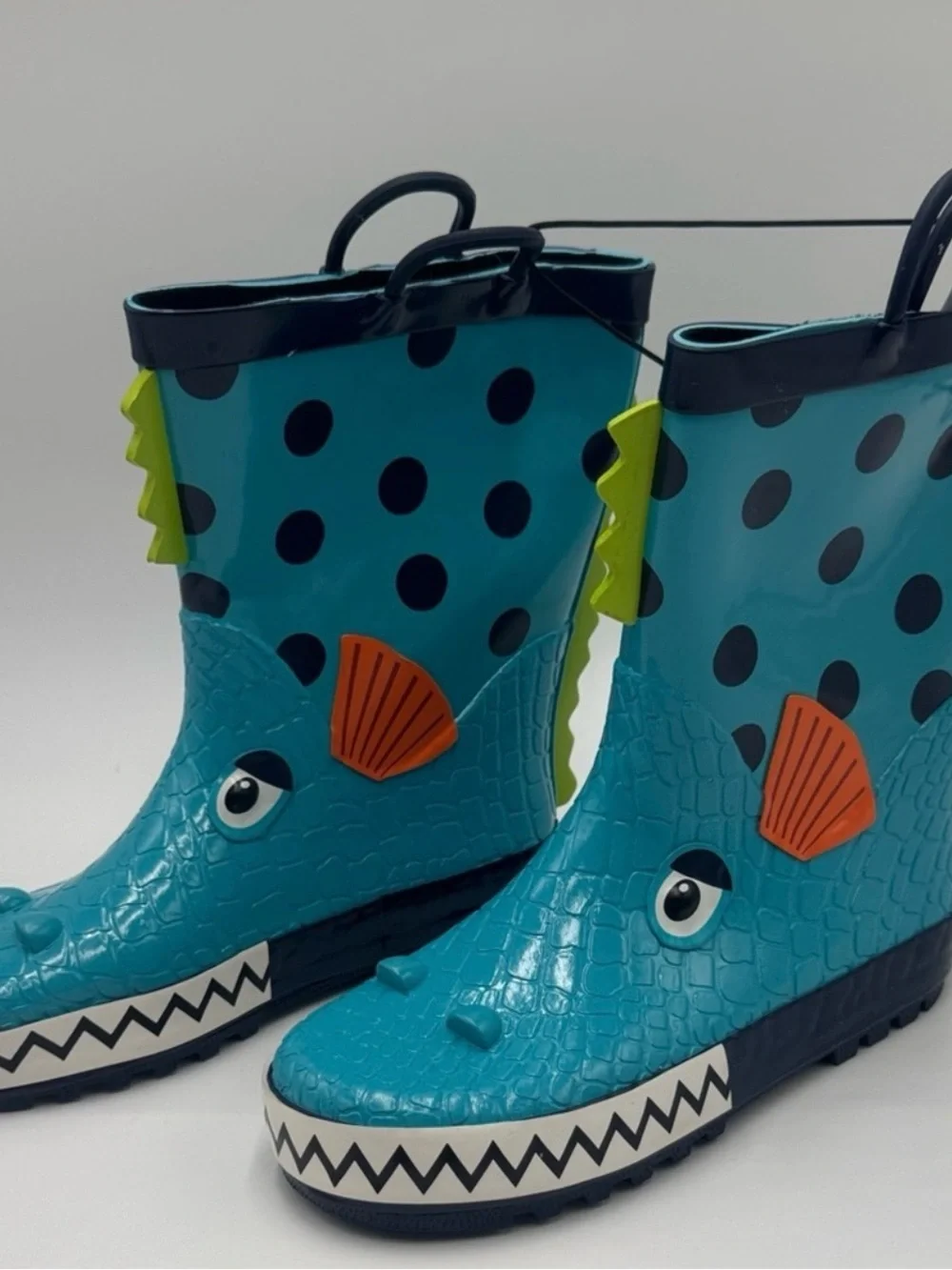 Kids Blue Monster Rain Boots with Playful Polka Dot Design